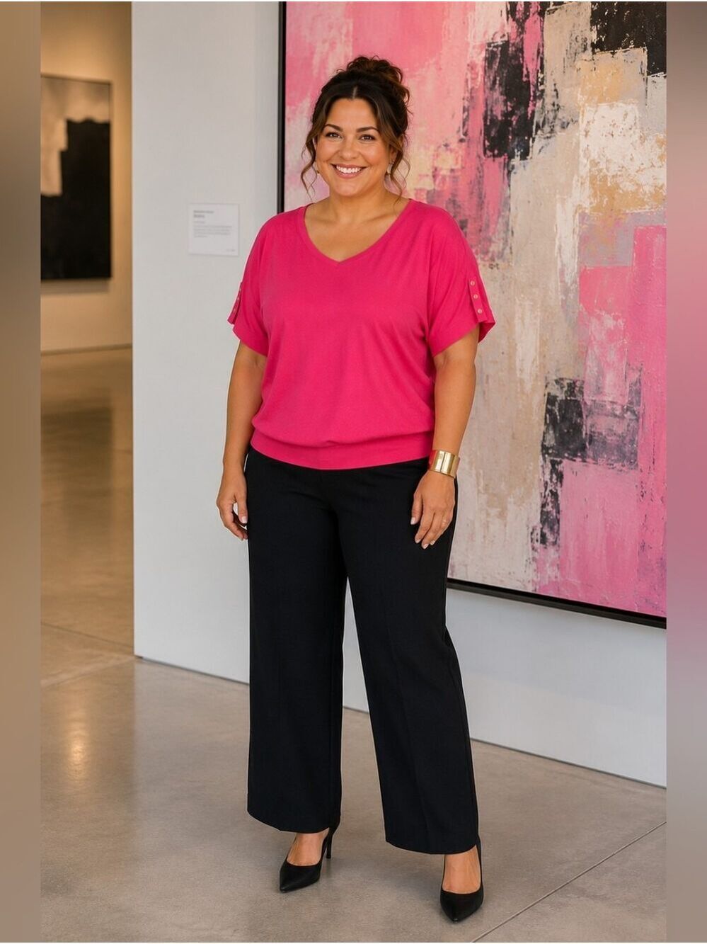 LOFT Hot Pink Dolman Sleeve Sweater Top NWT Women's 2X Button Sleeve - Picture 2 of 15